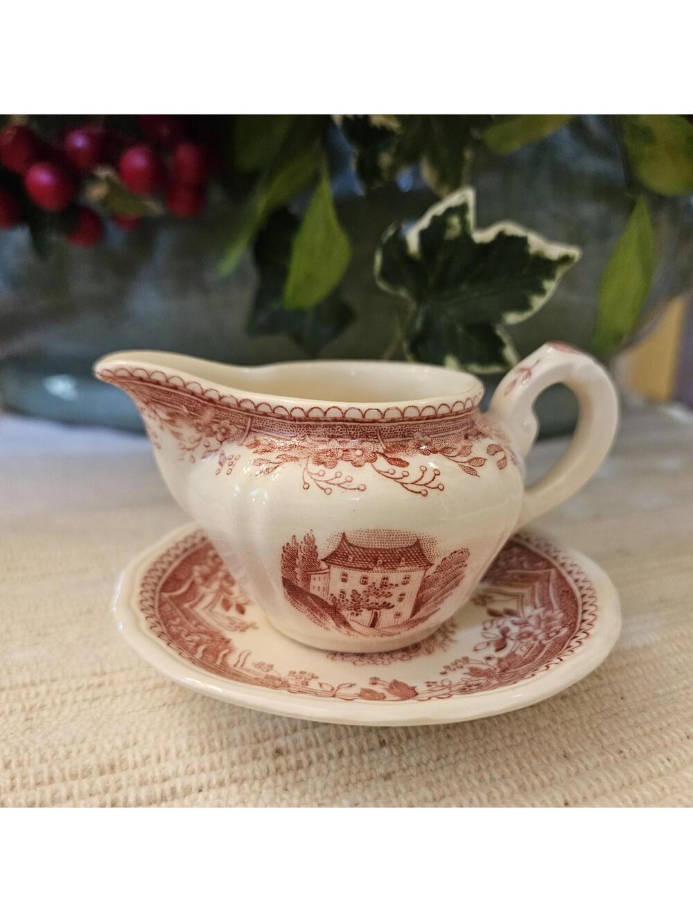 Villeroy & Boch Burgenland Red Set Teapot Cup Saucer Mini Sauce Boat Underplate - Picture 16 of 16